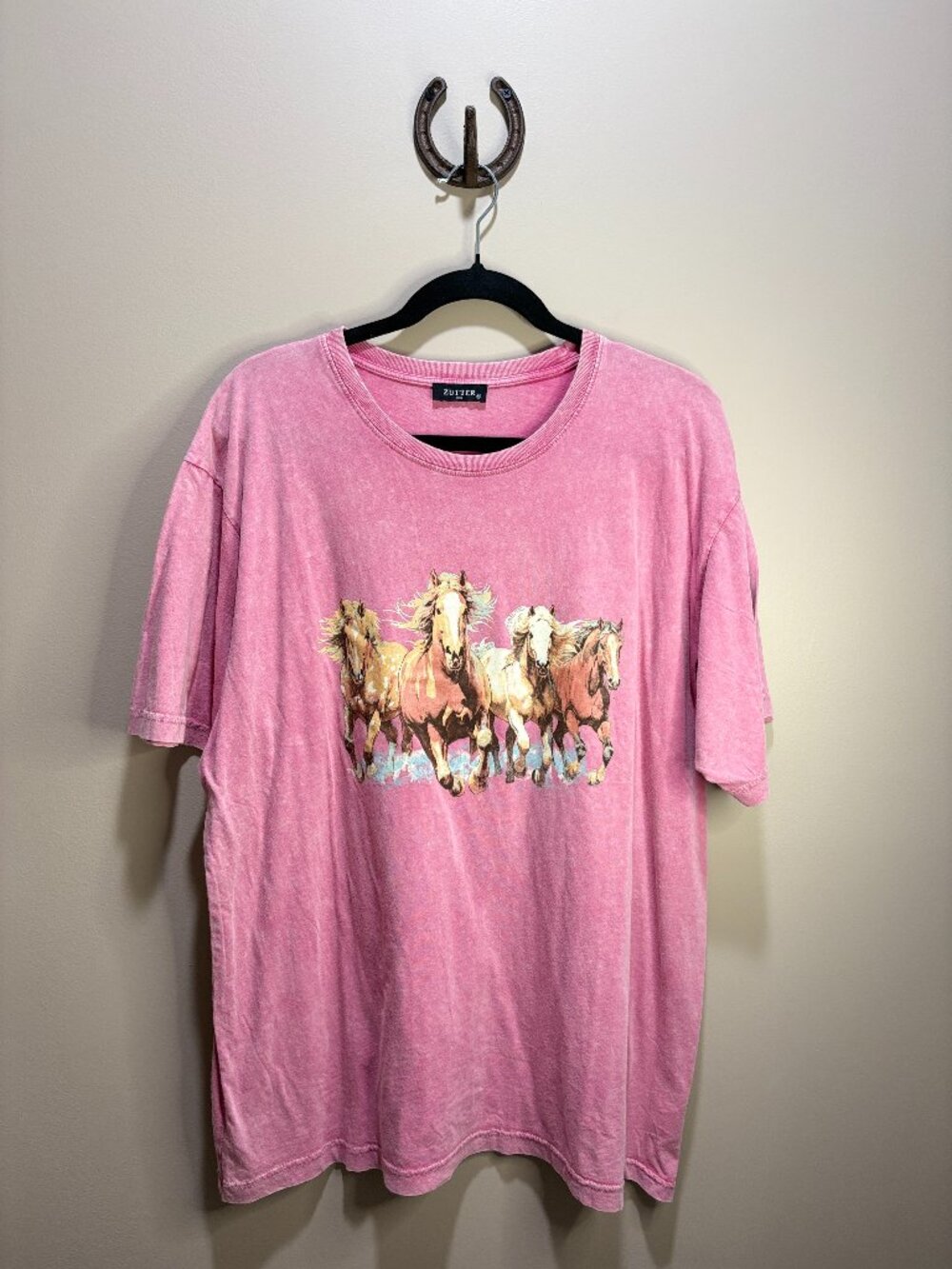 Zutter Horse Graphic Oversized T-Shirt Pink Mineral Wash Medium - Picture 2 of 5